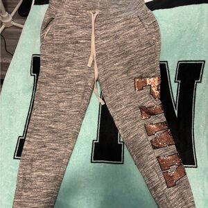VS PINK GRAY JOGGERS WITH GOLD & SILVER FLIP BLING!!!!